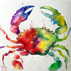 Rainbow swimming crab Original Painting Wall Decor 25x25 cm Gift for Friend Birthday Gift Original Home Decor
