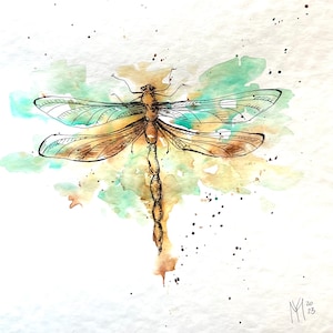 Dragonfly painting, Cute Original watercolor painting, Original mini Watercolor painting, Housewarming gift for women, Cute dragonfly gifts