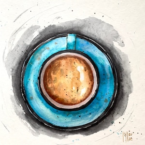 Coffee Cup Watercolor Painting: Original Handmade Art (25x25 cm)