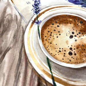 Watercolor Coffee Cup & Lavender Bouquet Painting: Paris Cafe Art image 8
