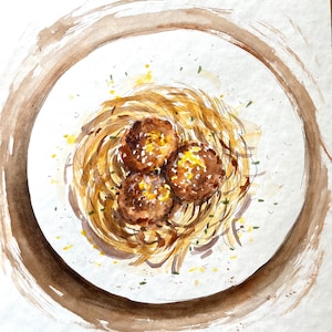 Massa pintura original arte de parede comida italiana pintura espaguete e almôndegas arte restaurante decoração de parede presente para mãe presente para amigo