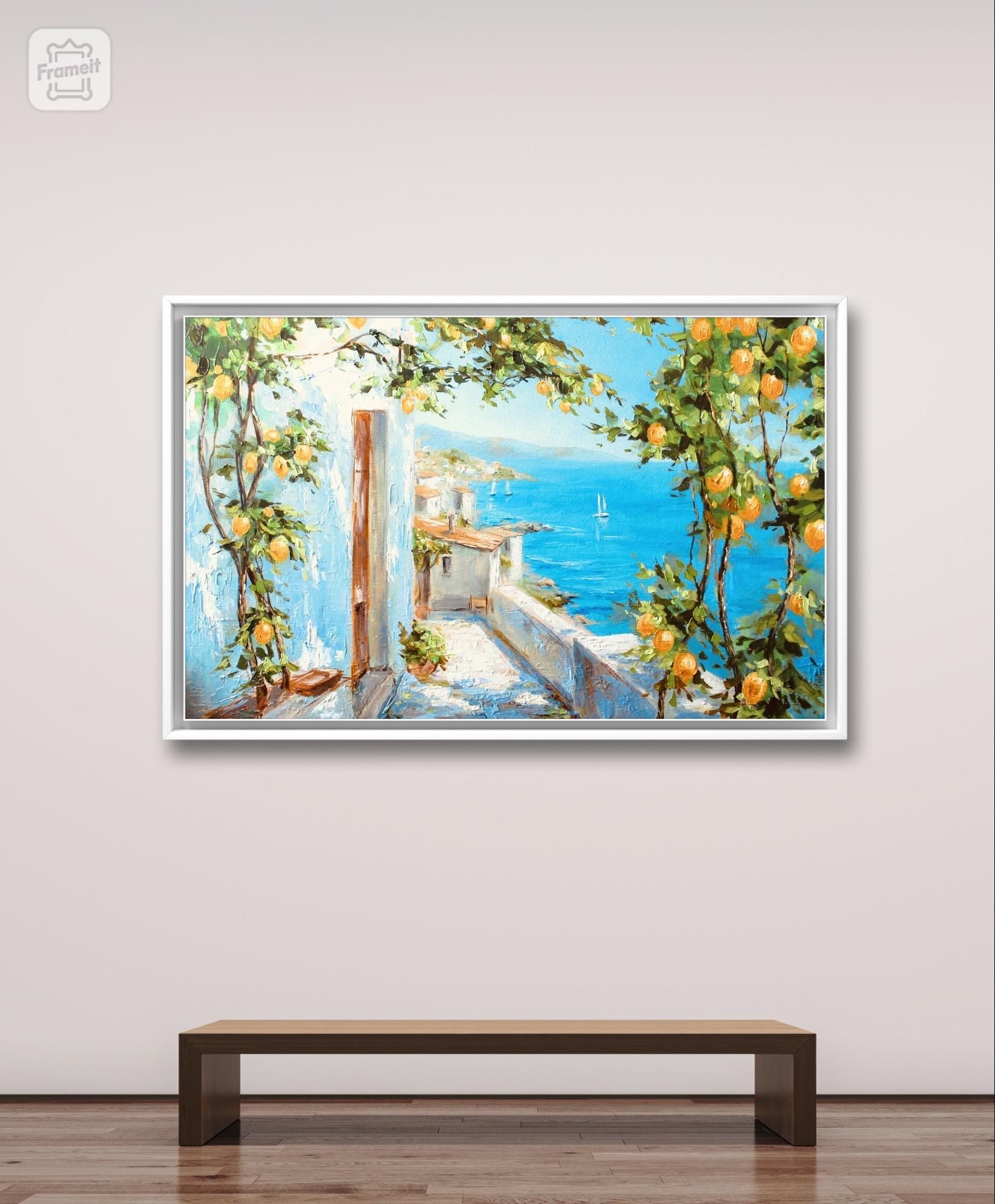 アマルフィ海岸のレモンの木の油絵：イタリアの海景壁画 - Etsy 日本