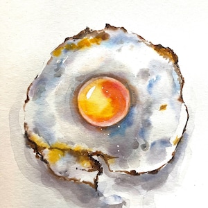 Egg Original Painting Fried Egg Minimalist Breakfast Kitchen Wall Art Perfect Housewarming Gift for Mom Gift for Dad