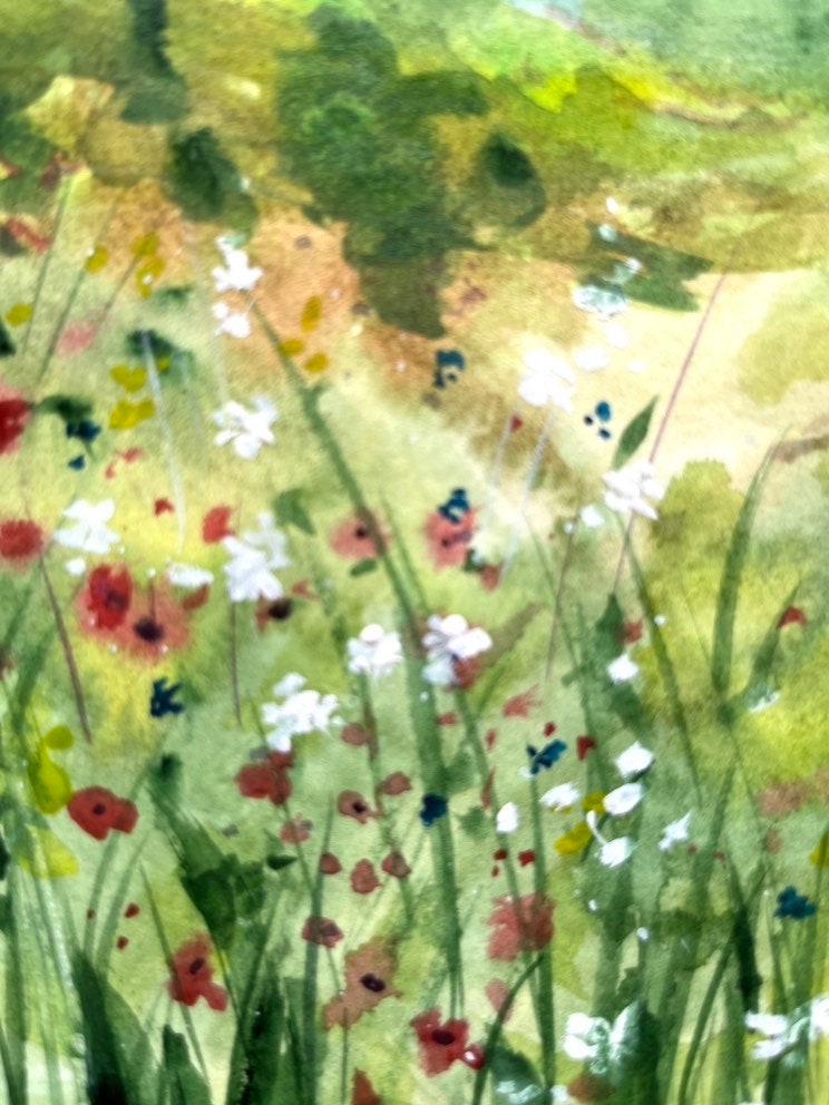 アルプスの草原の水彩画：印象派の風景画（11.8x15.7インチ） - Etsy 日本