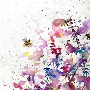 Lavender and Bee Original Painting Wall Decor Housewarming Gift Medow Art Gift for mom Gift for dad