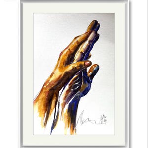 Lovers Hands Original Art Watercolour Painting Wall Decor Custom painting of hands Anniversary Gift Lovers Gift