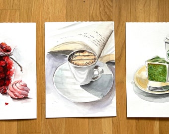 Coffee Set 3 Art Original Painting Wall Decor Coffee lovers gift Coffee bar decor Mother's Day Gift