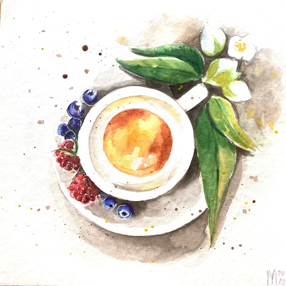 水彩画 ティーセット 絵画 水彩画 ティーセット 絵画