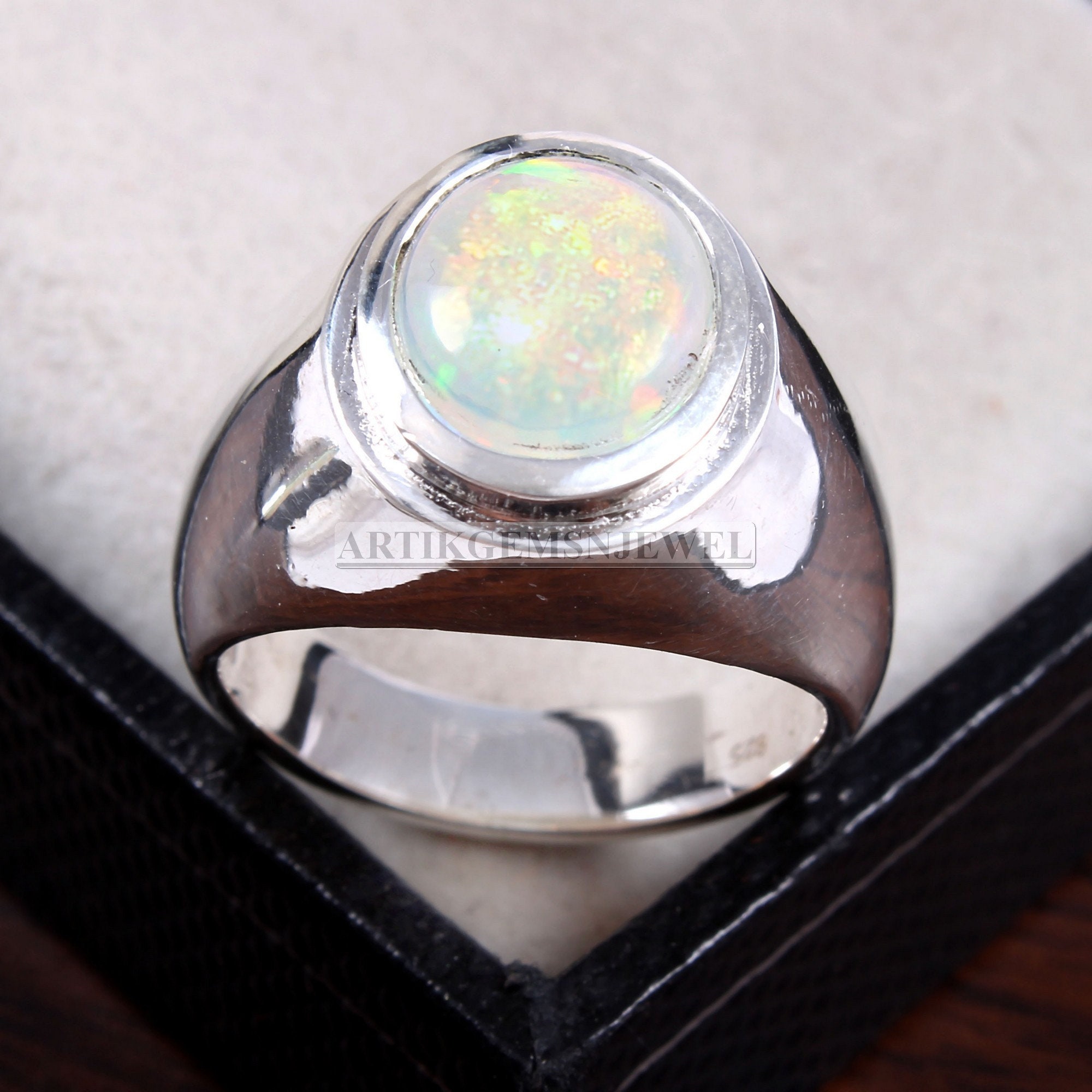 Opal Ring 925 Sterling Silver Ring Men's Ring Natural Etsy