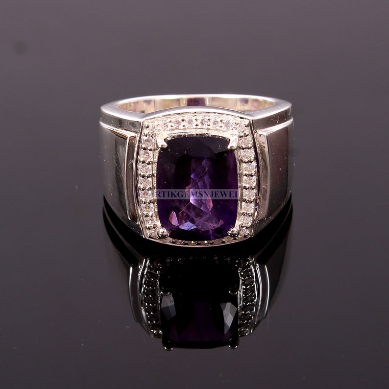 February Birthstone Ring 925 Sterling Silver Ring Desiger Silver Jewelry for Him Amethyst Gemstone Men/'s Ring
