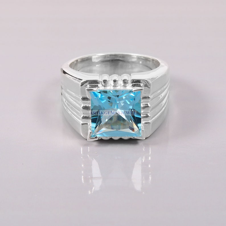 December Birthstone Ring Natural Gemstone Silver Ring for Men/'s Blue Topaz Gemstone Ring for Men/'s 925 Sterling Silver Ring