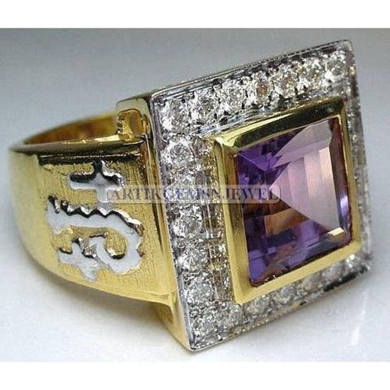 February Birthstone Ring for Him Gold Plated 925 Sterling Silver Ring Amethyst Gemstone Ring for Men/'s Designer Silver Ring for Men/'s