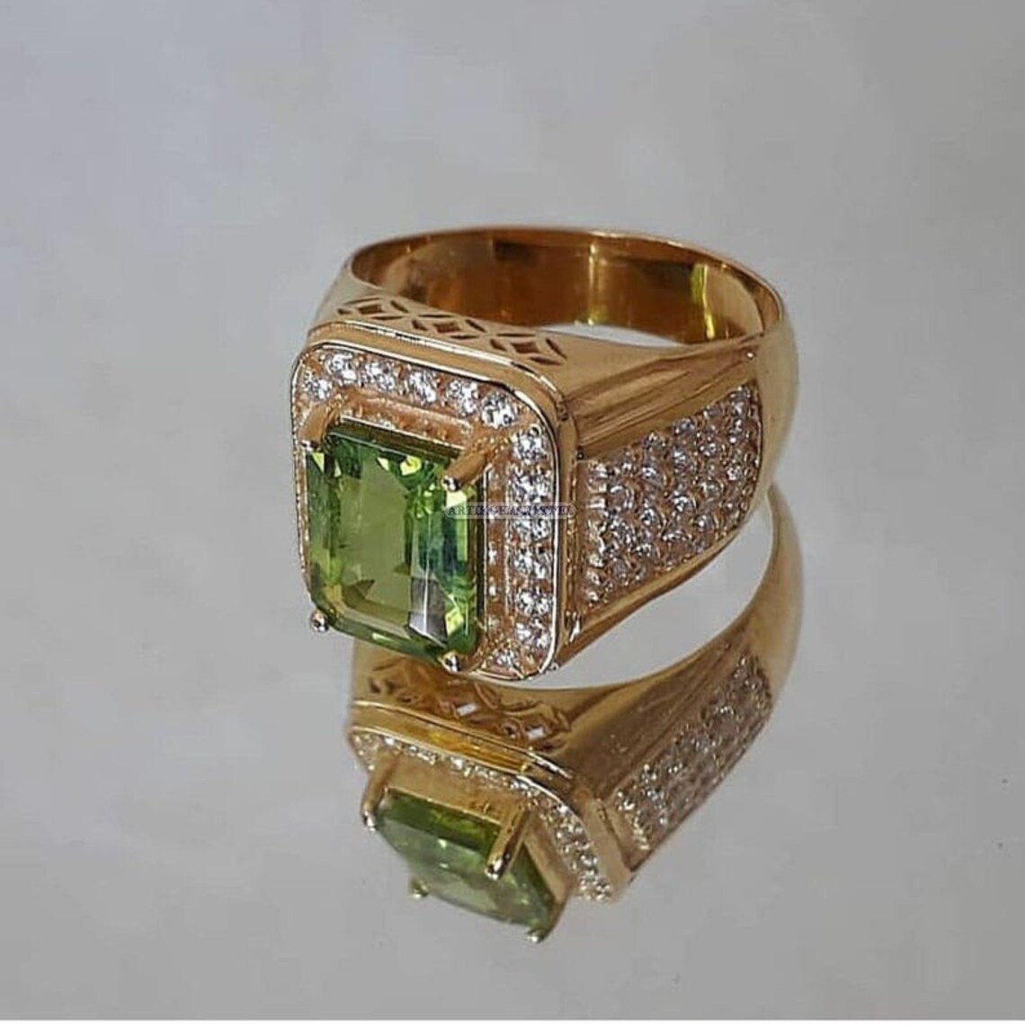 Peridot Gemstone Ring for Men's Gold Plated 925 Sterling Etsy