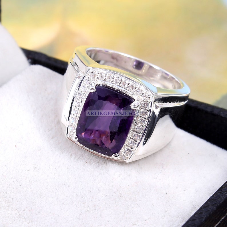 February Birthstone Ring 925 Sterling Silver Ring Desiger Silver Jewelry for Him Amethyst Gemstone Men/'s Ring