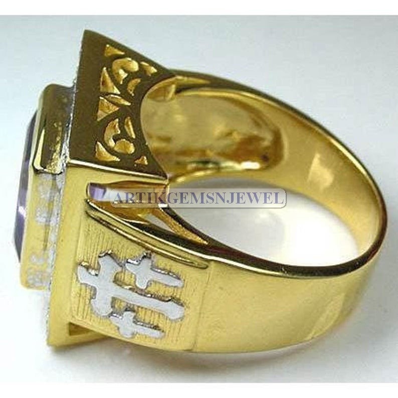 February Birthstone Ring for Him Gold Plated 925 Sterling Silver Ring Amethyst Gemstone Ring for Men/'s Designer Silver Ring for Men/'s