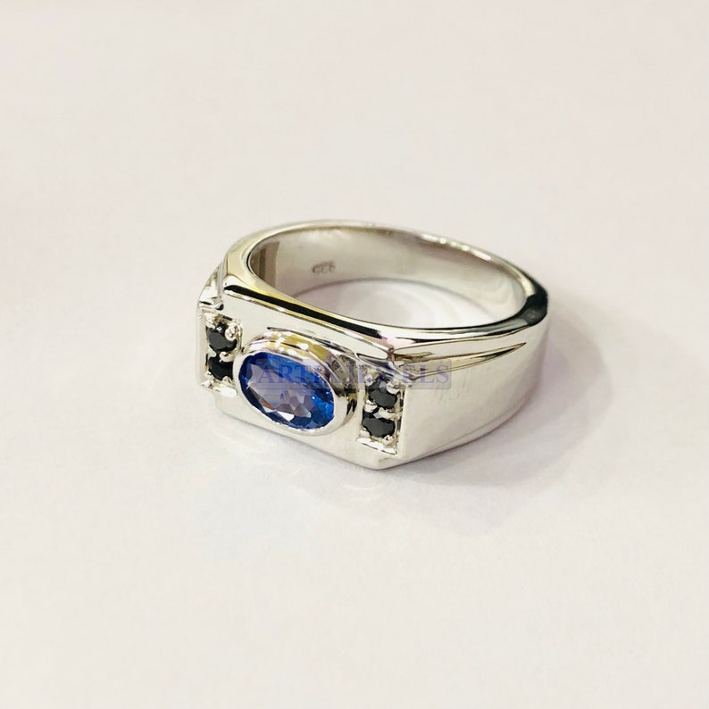 925 Sterling Silver Ring Black Spinel Ring Birthday Gift for Him Tanzanite Gemstone Men/'s Ring December Birthstone Ring