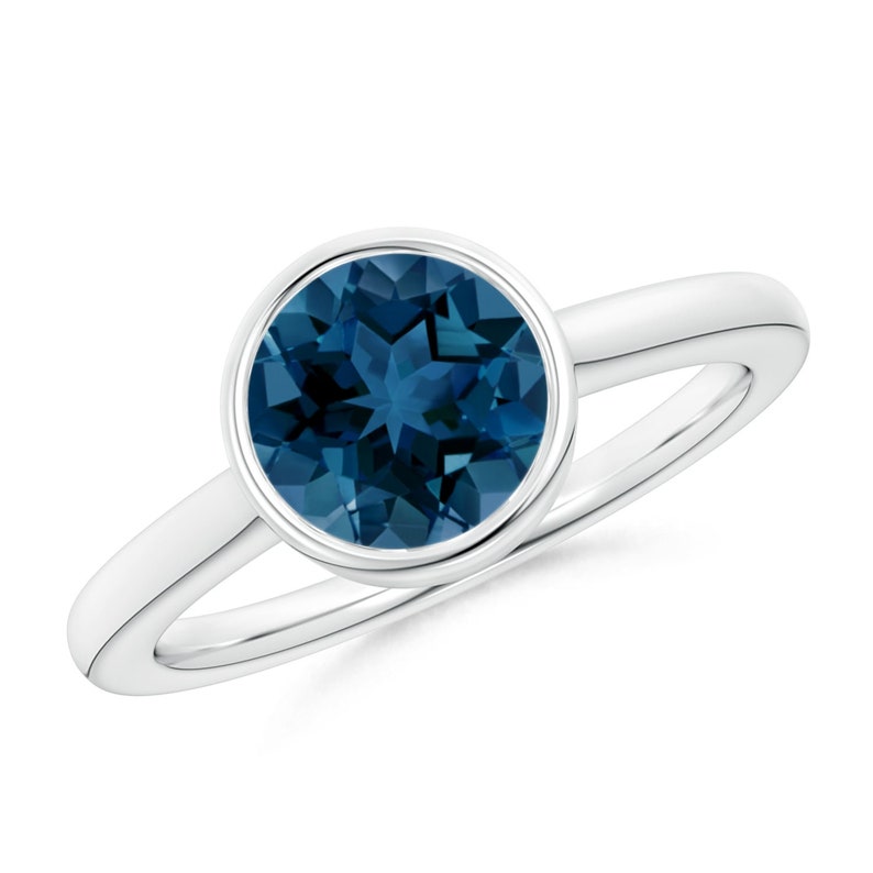 Bezel Set Ring for Her London Blue Topaz Sterling Silver Ring Engagement Ring for Women December Birthstone Ring