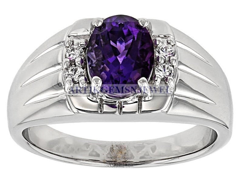 Amethsyt Gemstone Men/'s Ring Anniversary Gift for Men/'s February Birthstone Ring for Him 925 Sterling Silver Ring
