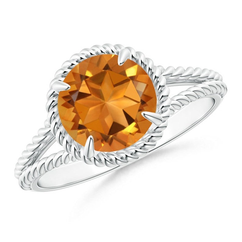 Citrine Gemstone Sterling Silver Ring November Birthstone Ring for Women Solitaire Ring for Her Wedding Ring for Bridal
