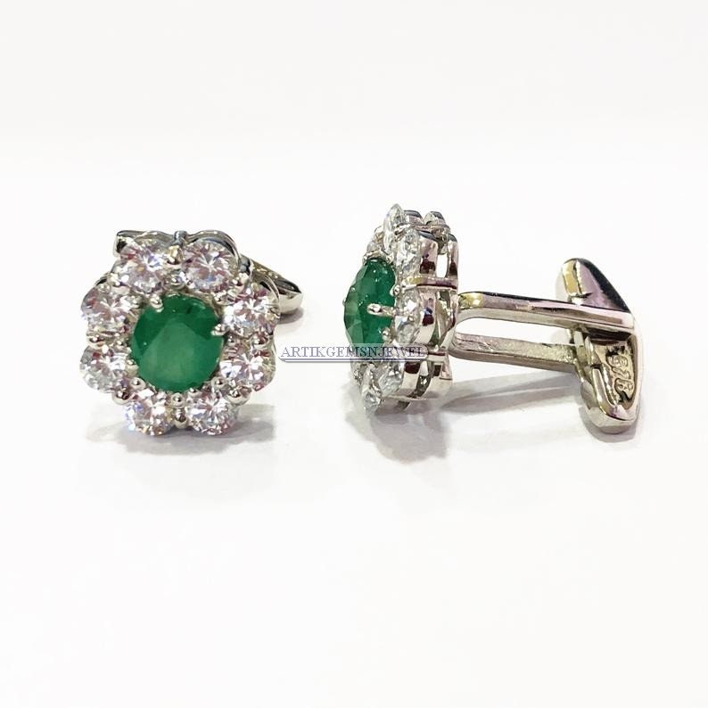 Emerald Cufflink Gemstone Cufflink Men Cufflink Sterling Etsy