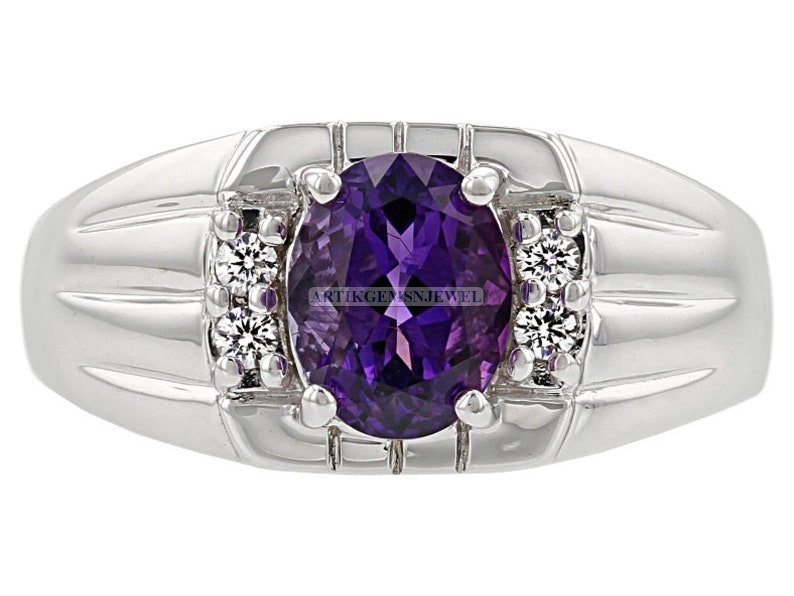 Amethsyt Gemstone Men/'s Ring Anniversary Gift for Men/'s February Birthstone Ring for Him 925 Sterling Silver Ring