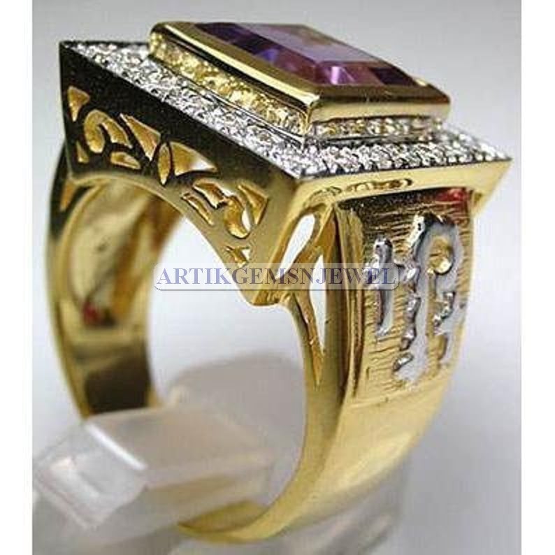 February Birthstone Ring for Him Gold Plated 925 Sterling Silver Ring Amethyst Gemstone Ring for Men/'s Designer Silver Ring for Men/'s
