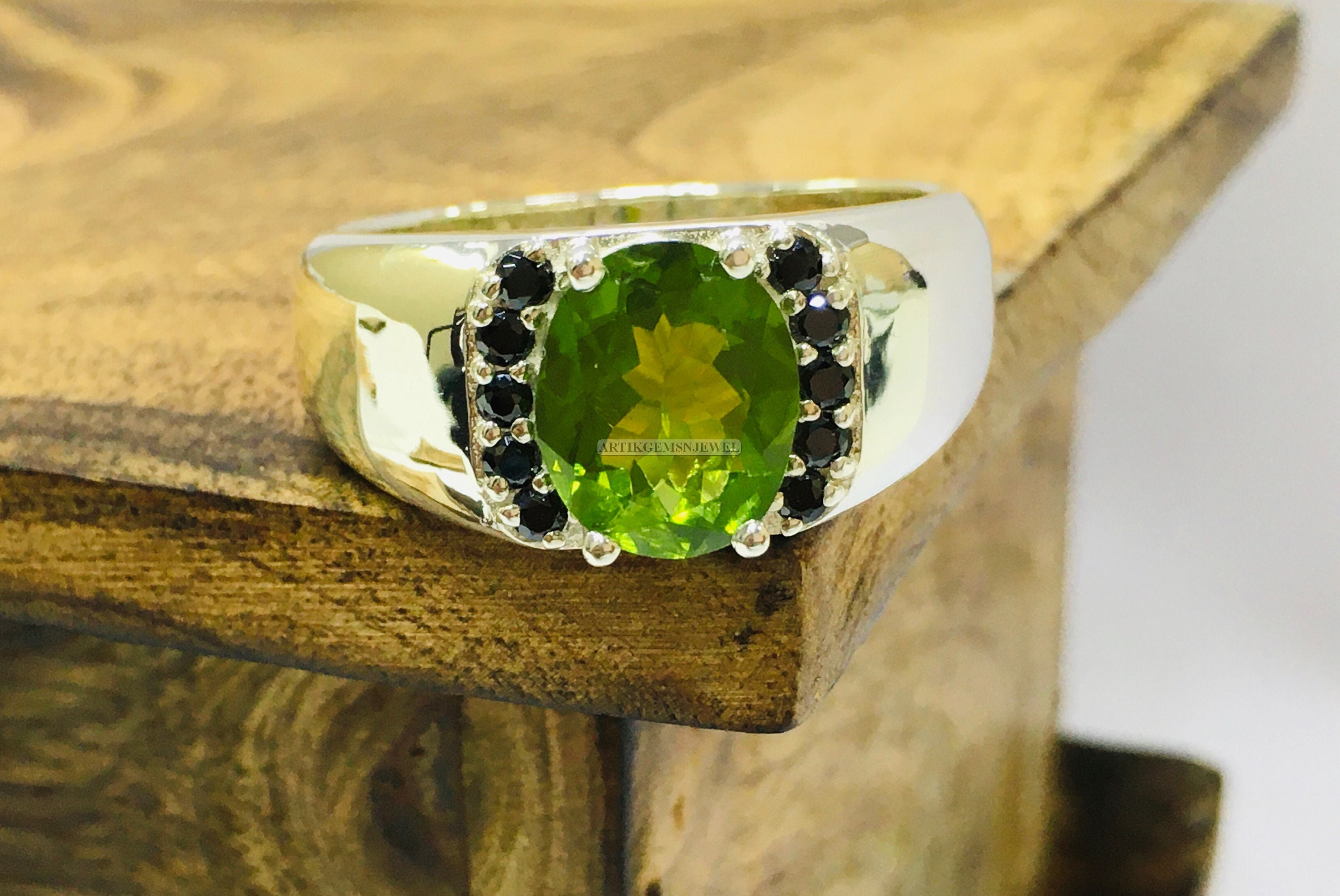 Peridot Gemstone Ring for Men's Black Onyx Ring 925 Etsy