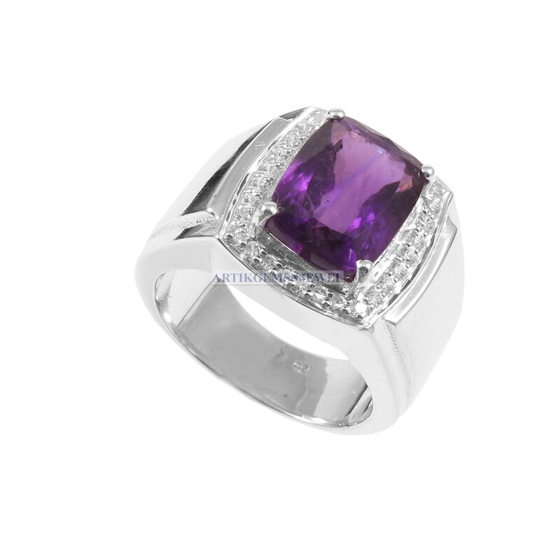 February Birthstone Ring 925 Sterling Silver Ring Desiger Silver Jewelry for Him Amethyst Gemstone Men/'s Ring