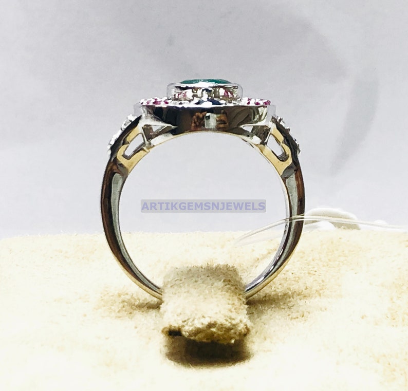 Multi Gemstone Ring for Women Emerald /& Ruby Sterling Silver Ring Engagement Ring for Her Cluster Silver Ring for Her
