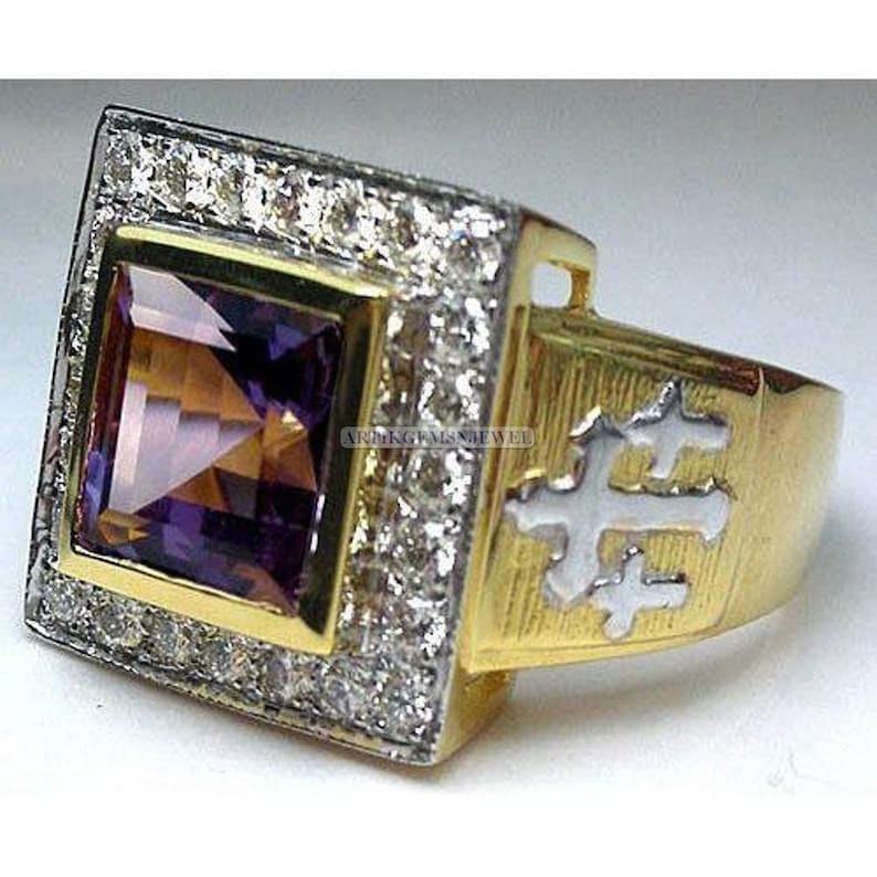 February Birthstone Ring for Him Gold Plated 925 Sterling Silver Ring Amethyst Gemstone Ring for Men/'s Designer Silver Ring for Men/'s
