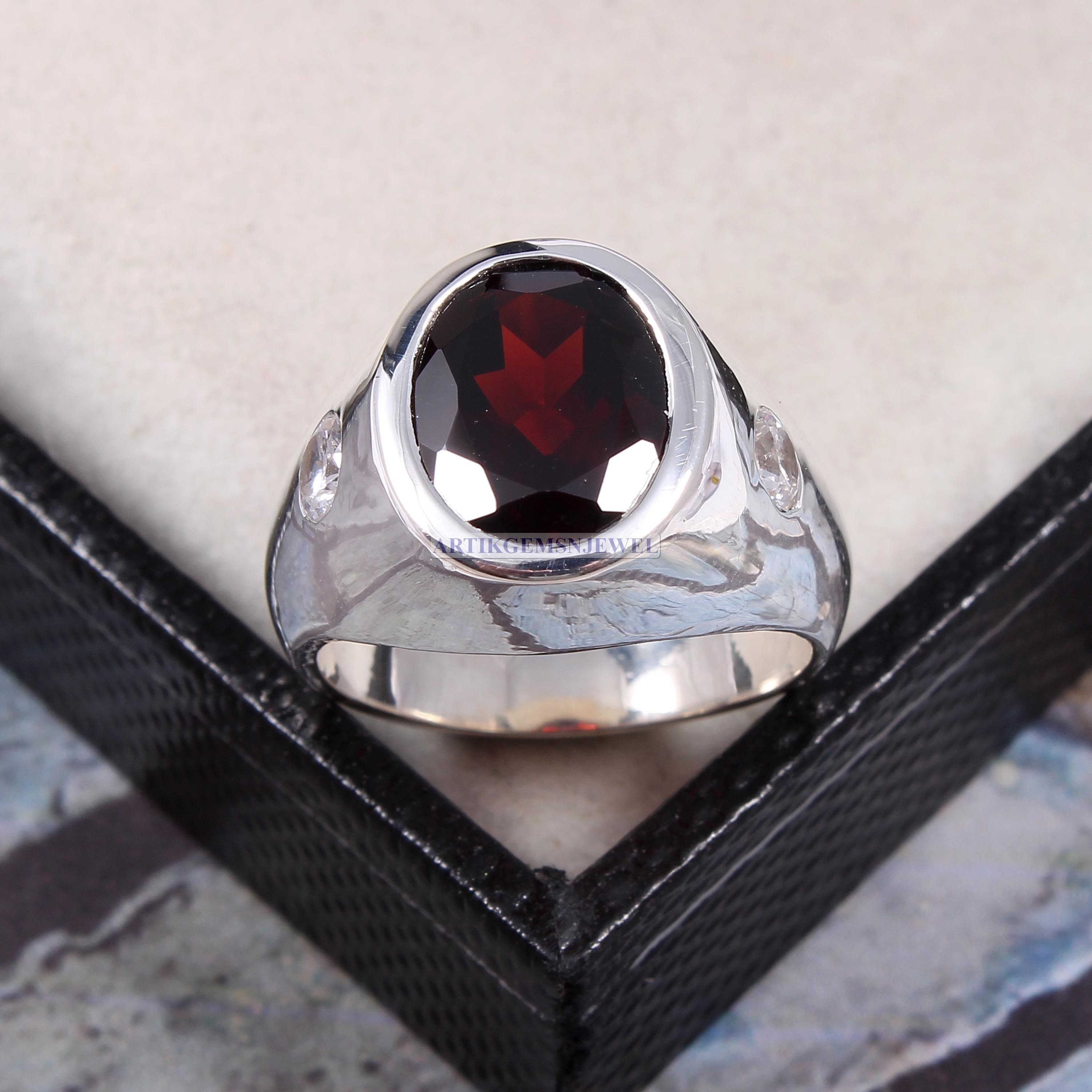 Garnet Gemstone Ring for Men's 925 Sterling Silver Ring | Etsy
