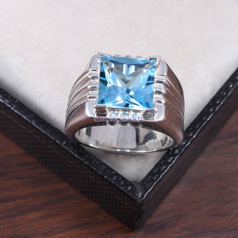 December Birthstone Ring Natural Gemstone Silver Ring for Men/'s Blue Topaz Gemstone Ring for Men/'s 925 Sterling Silver Ring
