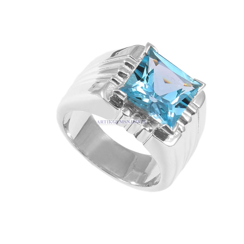 December Birthstone Ring Natural Gemstone Silver Ring for Men/'s Blue Topaz Gemstone Ring for Men/'s 925 Sterling Silver Ring