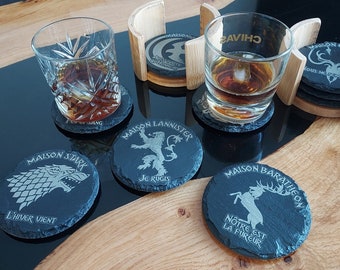 Set de 6 Sous-verres en ardoise gravés Game of Thrones