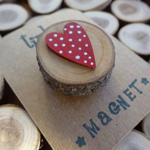 Wooden Spotty Heart Magnet, Valentines, Fridge Magnet, Heart Magnet