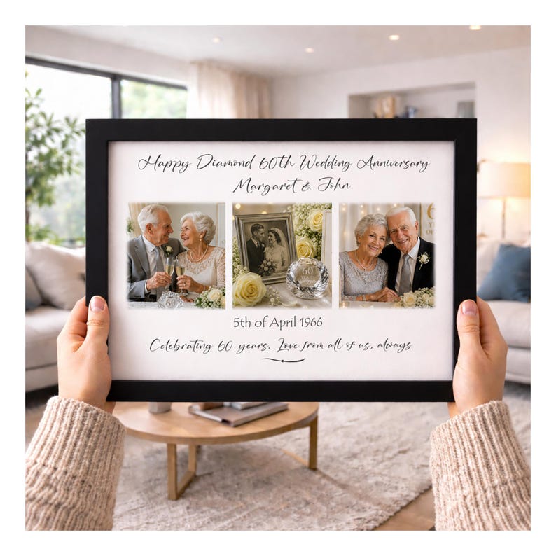 Personalised Diamond 60th Wedding Anniversary Photo Frame, Custom 3 ...