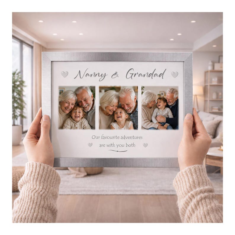 Personalised Nanny Grandad Photo Frame, Custom 3 Photo Collage Gift ...