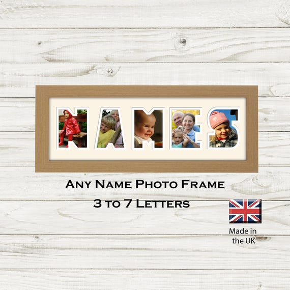 Personalised Photo Frame, Custom Name Word Picture Frame, Cut Out 3-7 Letters Montage, Made to Order Birthday Christmas Gift, Frame Choices