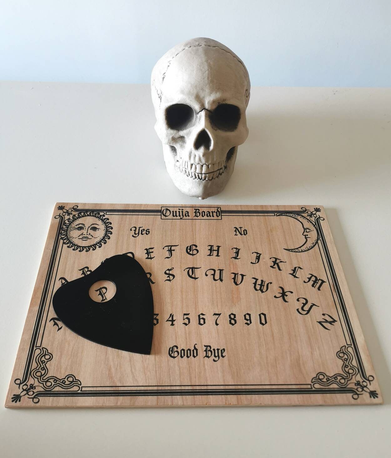 Classic Wooden Ouija Board Spirit Hand Skull & Planchette Instructions Halloween