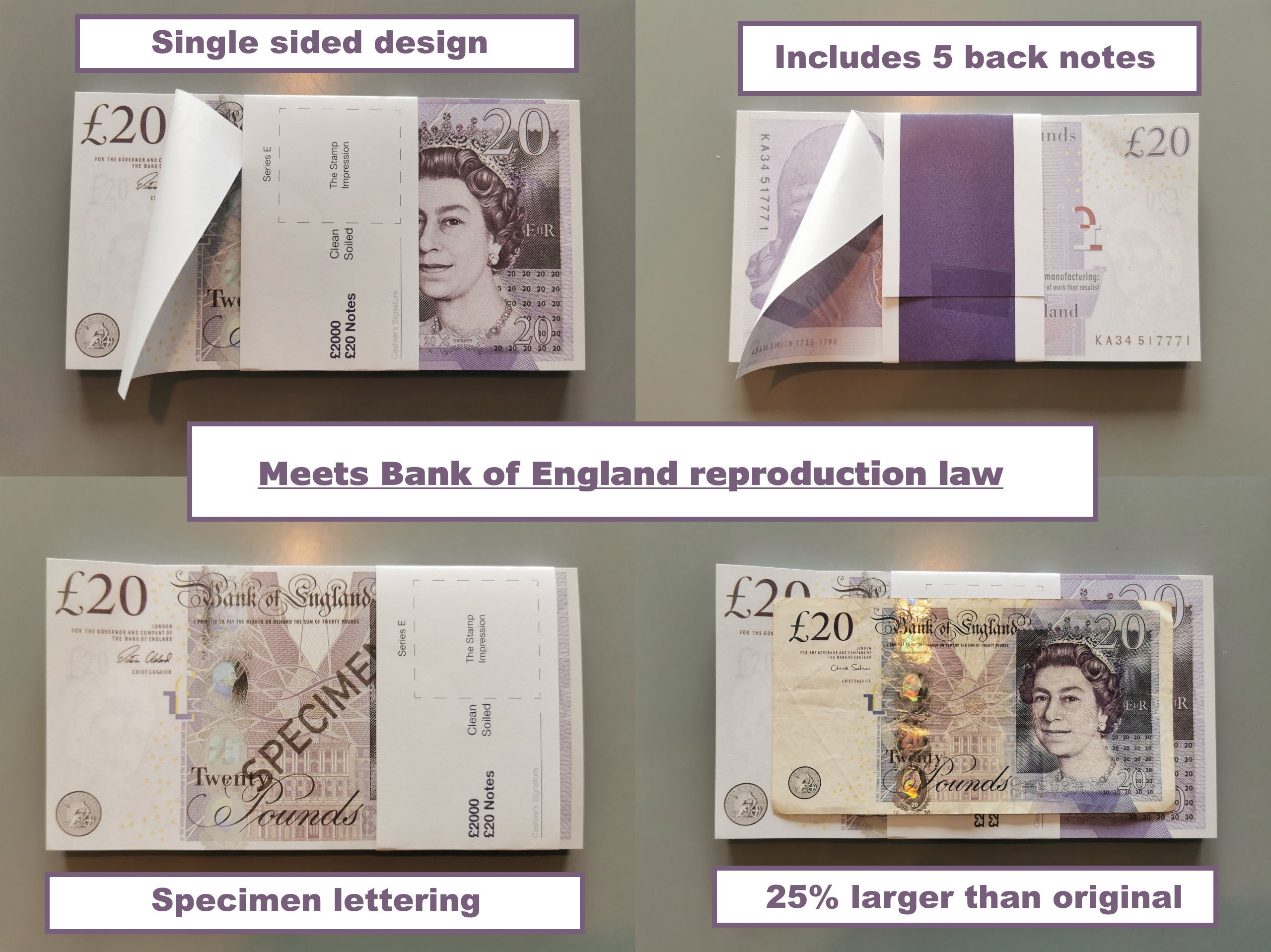 20 &amp; 50 Pound Notes for Prop Pretend Money Prank Joke Poker | Etsy