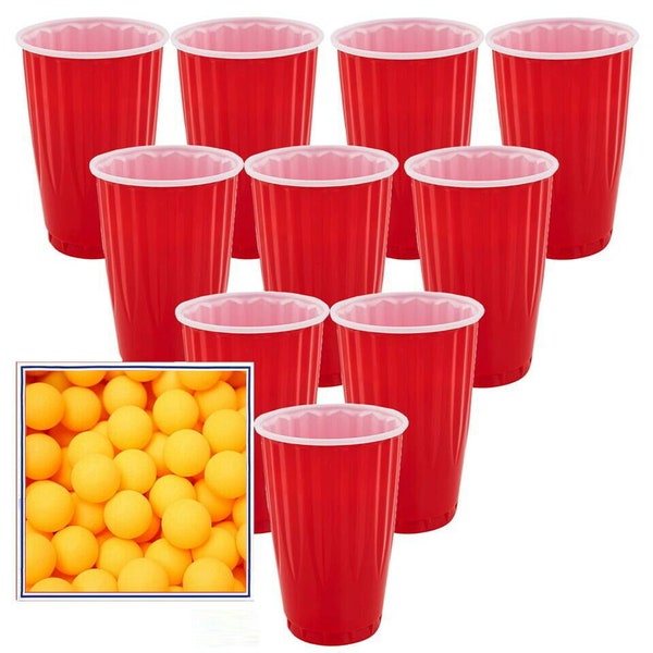 BEER PONG XL Drinking Game Set 16oz Cups Balls Party Kit Pub Ping Men Fun Gift