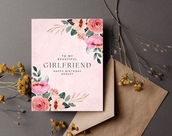Birthday Card for Girlfriend - Pink Florals