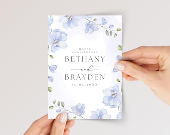 Floral Anniversary Card for Couple with Blue Delphiniums