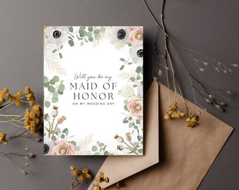 Wedding Card for Maid of Honor - Eucalyptus Rose