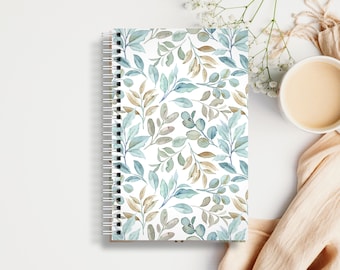 Hardcover Spiral Journal - Blue Leaves of Gold A5 Notebook