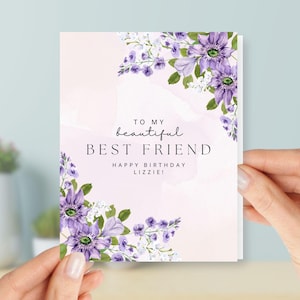 Personalized Birthday Card for Best Friend with Purple Flowers
