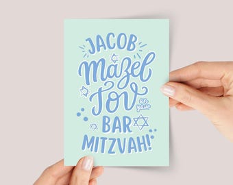 Personalized Bar Mitzvah Card for Boys Turning 13 - Mazel Tov