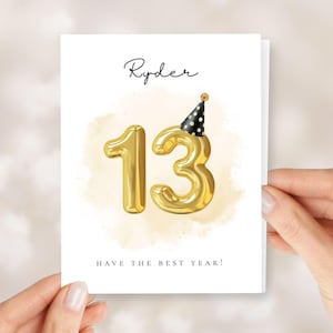 Birthday Card: Gold Number Balloons for Teens