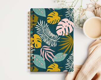 Hardcover Spiral Journal — Blue Monstera