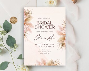 Printed Bridal Shower Invitations — Boho Feathers